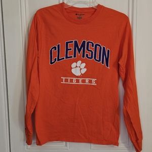Clemson Tigers Champion Small Long Sleeve Logo Tee Shirt Orange Unisex